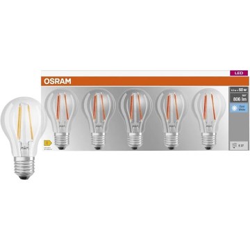 Komplekts 5× LED spuldzes BASE CLASSIC FILAMENT A60 E27/7W/230V 4000K - Osram