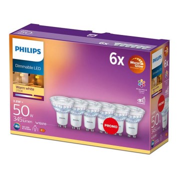 KOMPLEKTS 6x LED Aptumšojama spuldze Philips Warm Glow GU10/3,8W/230V 2200-2700K CRI 90