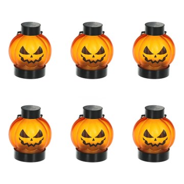 KOMPLEKTS 6x LED Rotājums HALLOWEEN LED/1xCR2032/silti balta ķirbji