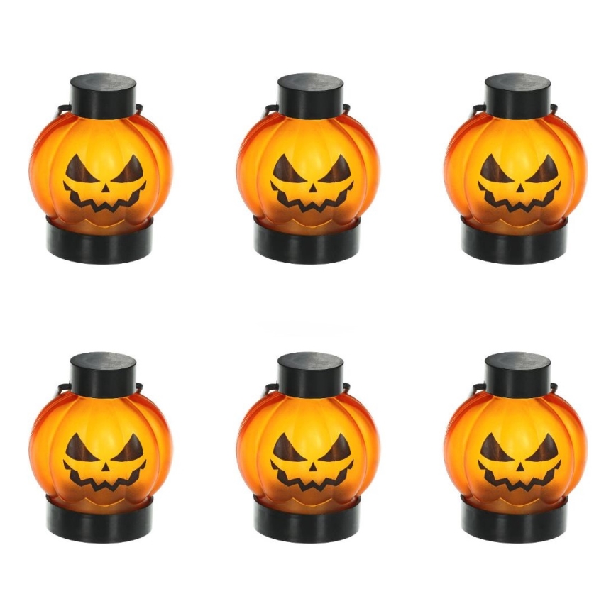 KOMPLEKTS 6x LED Rotājums HALLOWEEN LED/1xCR2032/silti balta ķirbji