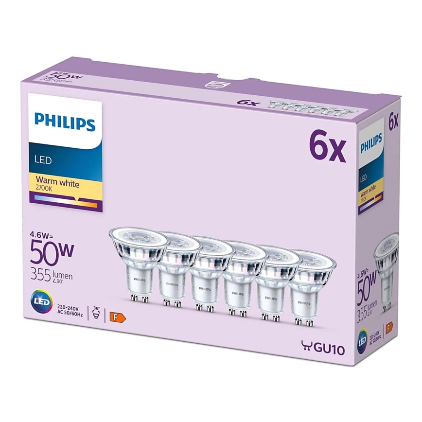 KOMPLEKTS 6x LED Spuldze Philips GU10/4,6W/230V 2700K