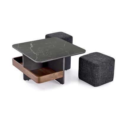 Komplekts konferenču galdiņš KORO 70x70 cm + 2x taburetes melnas/brūnas