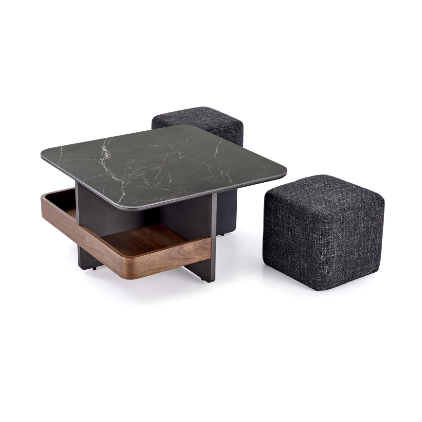 Komplekts konferenču galdiņš KORO 70x70 cm + 2x taburetes melnas/brūnas