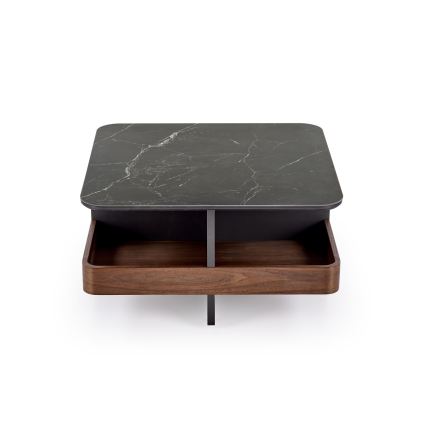 Komplekts konferenču galdiņš KORO 70x70 cm + 2x taburetes melnas/brūnas