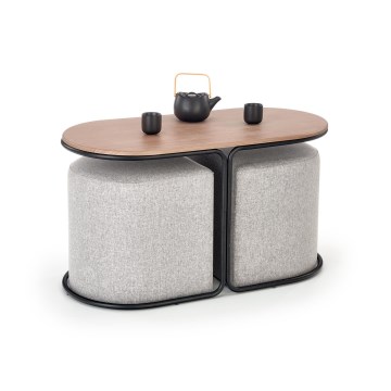 Komplekts: NILDO konferenču galdiņš 90x45 cm + 2 taburetes (brūnas/pelēkas)