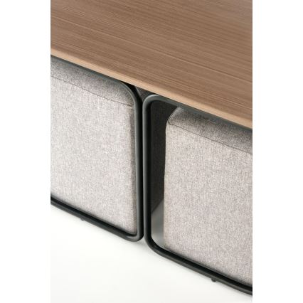 Komplekts: NILDO konferenču galdiņš 90x45 cm + 2 taburetes (brūnas/pelēkas)