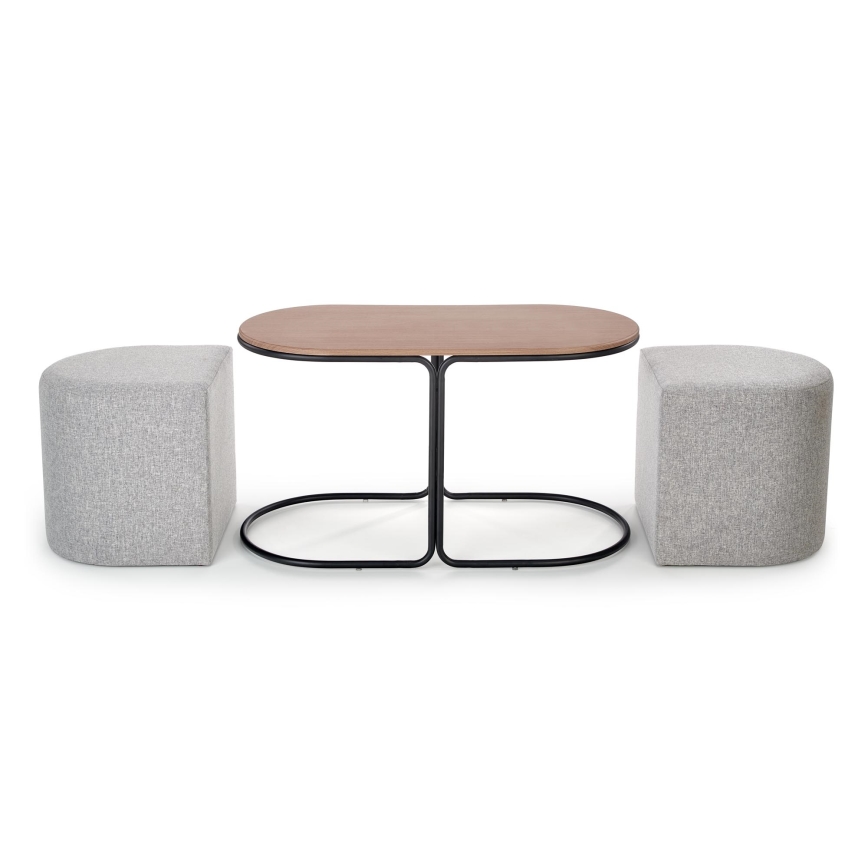 Komplekts: NILDO konferenču galdiņš 90x45 cm + 2 taburetes (brūnas/pelēkas)