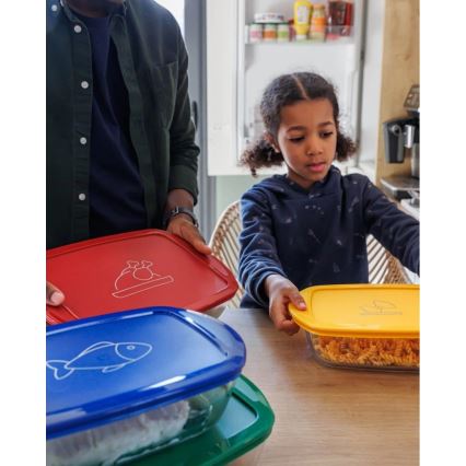 Komplekts — 2 gab. PYREX stikla pārtikas trauki, 1,2/2,5 l