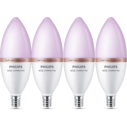 KOMPLEKTS 4x LED RGB regulējama spuldze Philips SMART C37 E14/4,9W/230V 2200-6500K