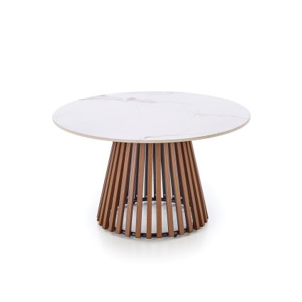 Konferenču galdiņš CARINA, diam. 80 cm, brūns/balts/marmora dekors