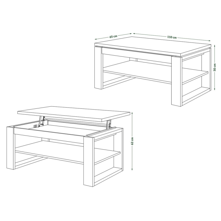 Konferenču galds ar paceļamu virsmu un plauktu NEA ozola craft/melns