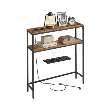 Konsoles galds LUVOR 80x20 cm ar iebūvētām kontaktligzdām un USB portiem, brūns/melns