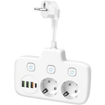 Kontaktligzdas sadalītājs ar slēdzi LINEA 2x230V + 4xUSB A/C SCHUKO balta
