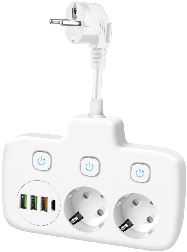 Kontaktligzdas sadalītājs ar slēdzi LINEA 2x230V + 4xUSB A/C SCHUKO balta