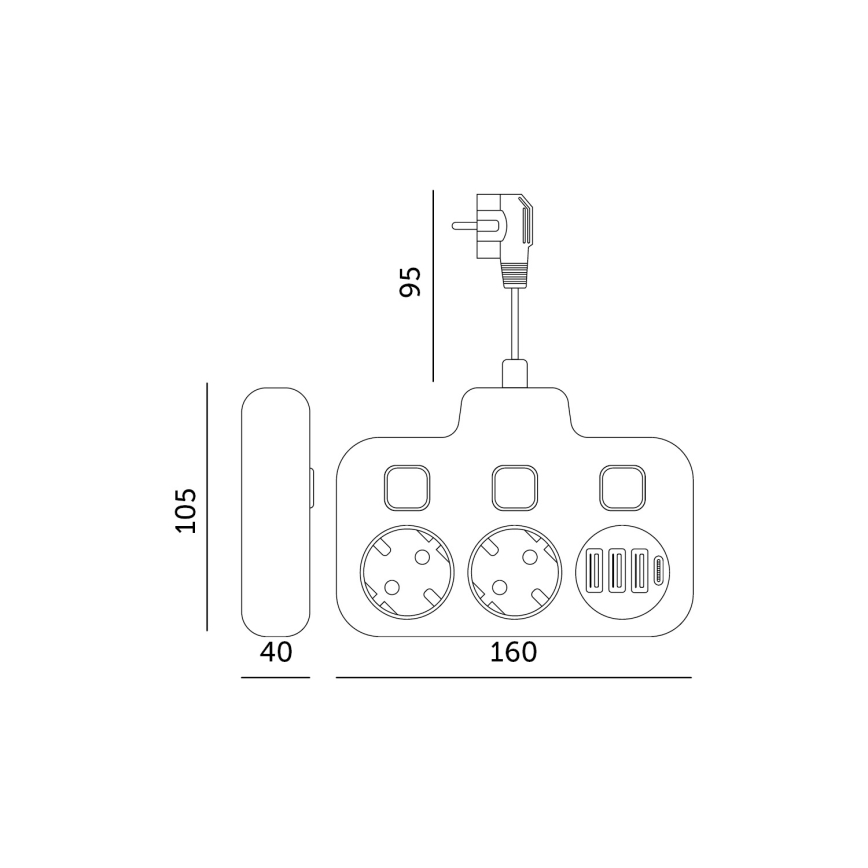 Kontaktligzdas sadalītājs ar slēdzi LINEA 2x230V + 4xUSB A/C SCHUKO melna