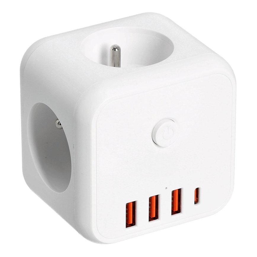 Kontaktligzdas sadalītājs ar slēdzi LINEA 3x230V + 4xUSB A/C balta
