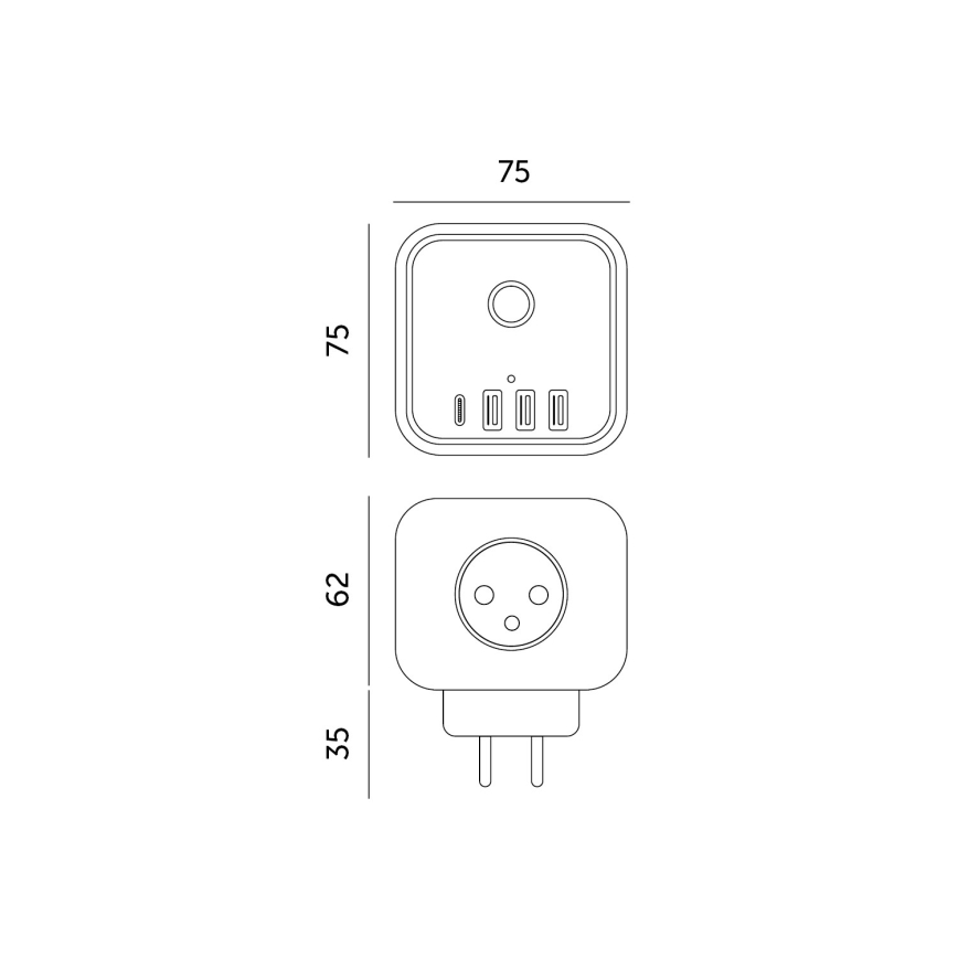 Kontaktligzdas sadalītājs ar slēdzi LINEA 3x230V + 4xUSB A/C melna