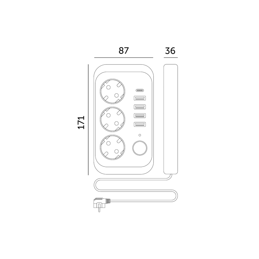 Kontaktligzdas sadalītājs ar slēdzi LINEA 3x230V + 5xUSB A/C SCHUKO 3 m balta