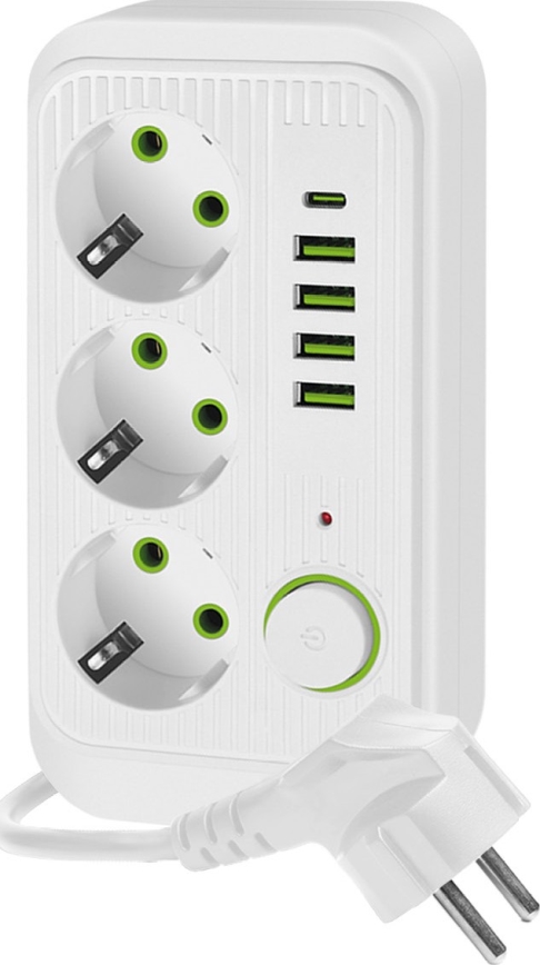 Kontaktligzdas sadalītājs ar slēdzi LINEA 3x230V + 5xUSB A/C SCHUKO 5 m balta