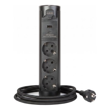 Kontaktligzdu stabs galda virsmai 3x230V + USB-A + USB-C melns