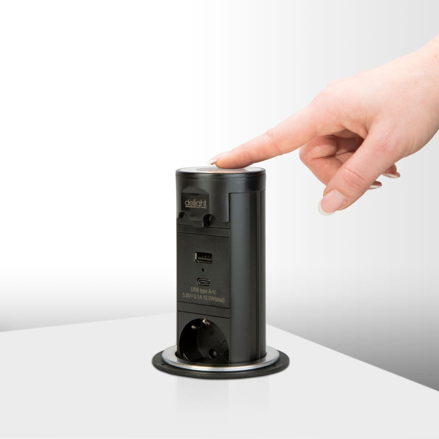 Kontaktligzdu stabs galda virsmai 3x230V + USB-A + USB-C melns