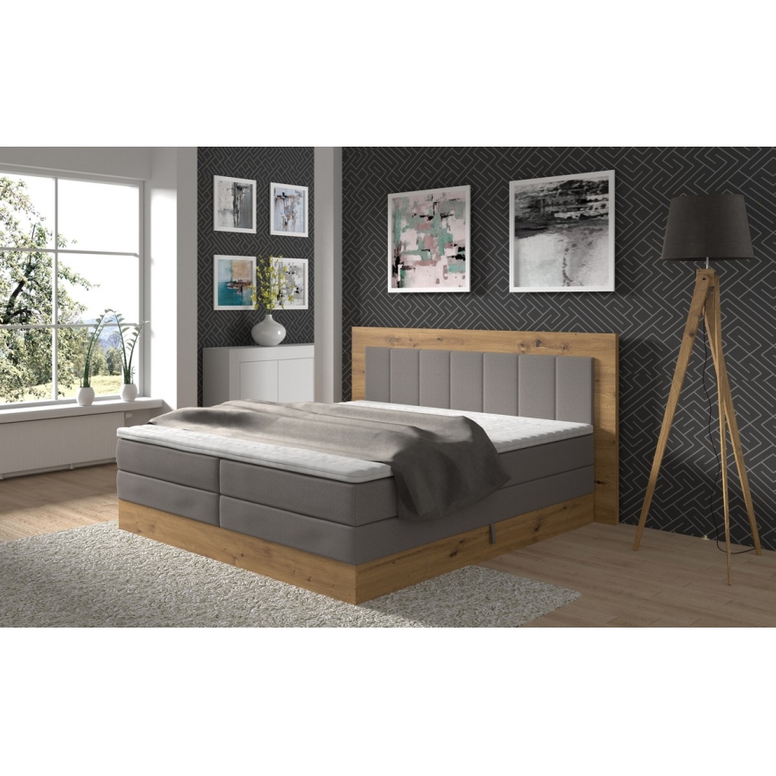 Kontinentālā gulta ar matračiem un virsmatraci, ar glabāšanas vietu JASMINE 180x200 cm pelēka