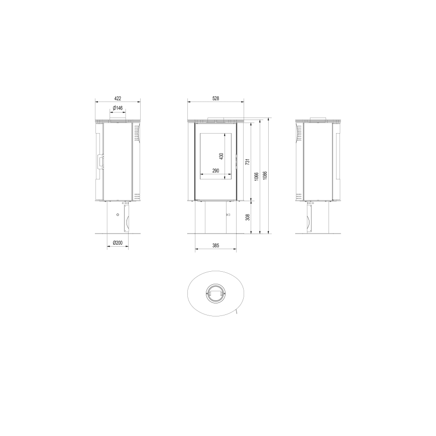 Kratki - Tērauda kamīns 8kW 150mm