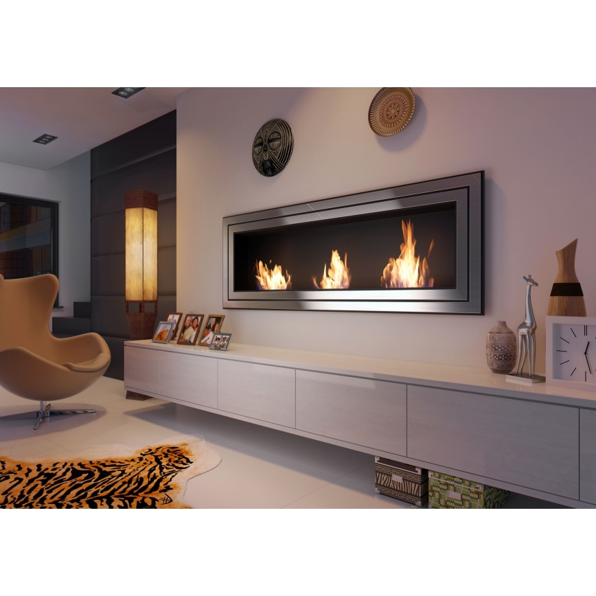 Kratki - Iebūvējams BIO kamīns 65x180 cm 3x2,5kW spīdīgi hromēts