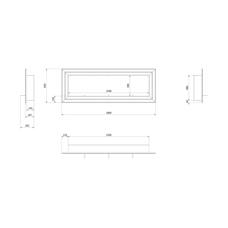 Kratki - Iebūvējams BIO kamīns 65x180 cm 3x2,5kW spīdīgi hromēts