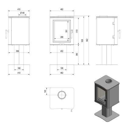 Kratki - Tērauda kamīns 7kW 150mm