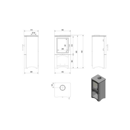 Kratki - Tērauda kamīns 7kW 150mm