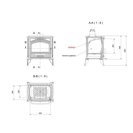 Kratki - Čuguna kamīns 8kW 130mm