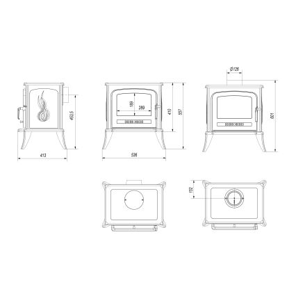 Kratki - Čuguna kamīns 5kW 130mm