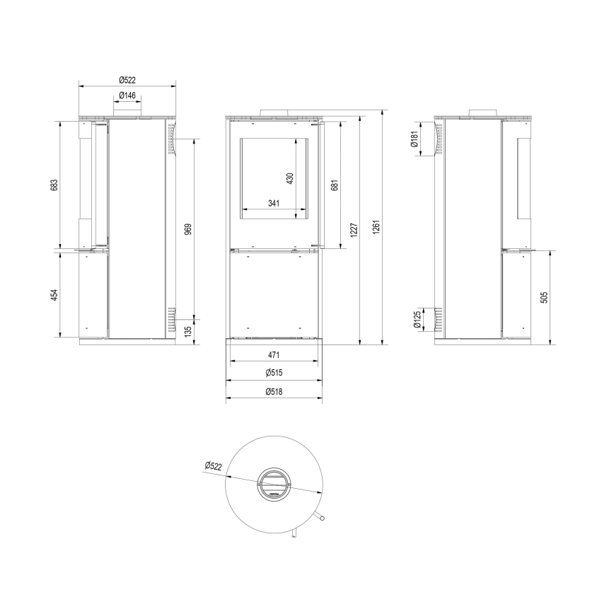 Kratki - Tērauda kamīns 9kW 150mm