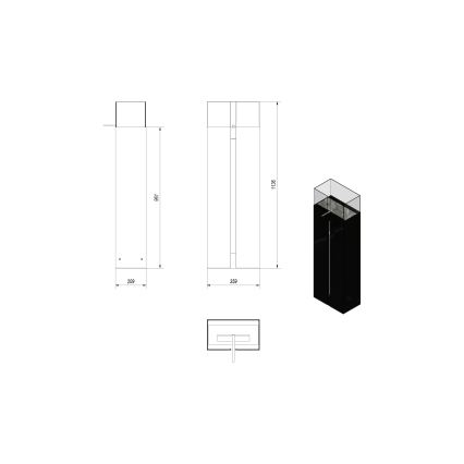 Kratki - BIO Kamīns 113,6x35,9 cm 2kW melna