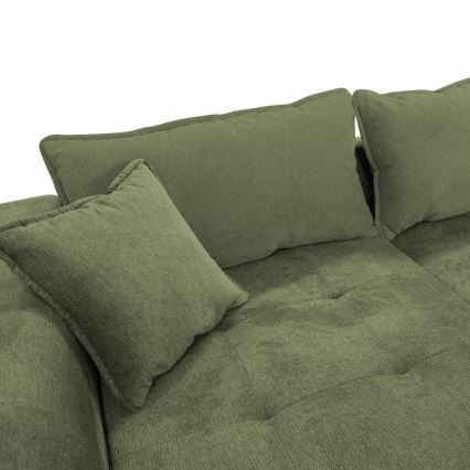 Kreisais L veida izvelkamais stūra dīvāns ar uzglabāšanas nodalījumu LAGOA, zaļš