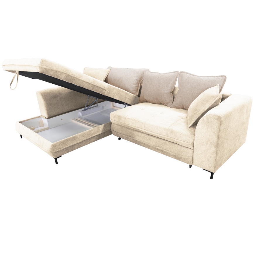 LAGOA izvelkamais L formas stūra dīvāns ar uzglabāšanas nodalījumu, kreisais, bēšs/brūns