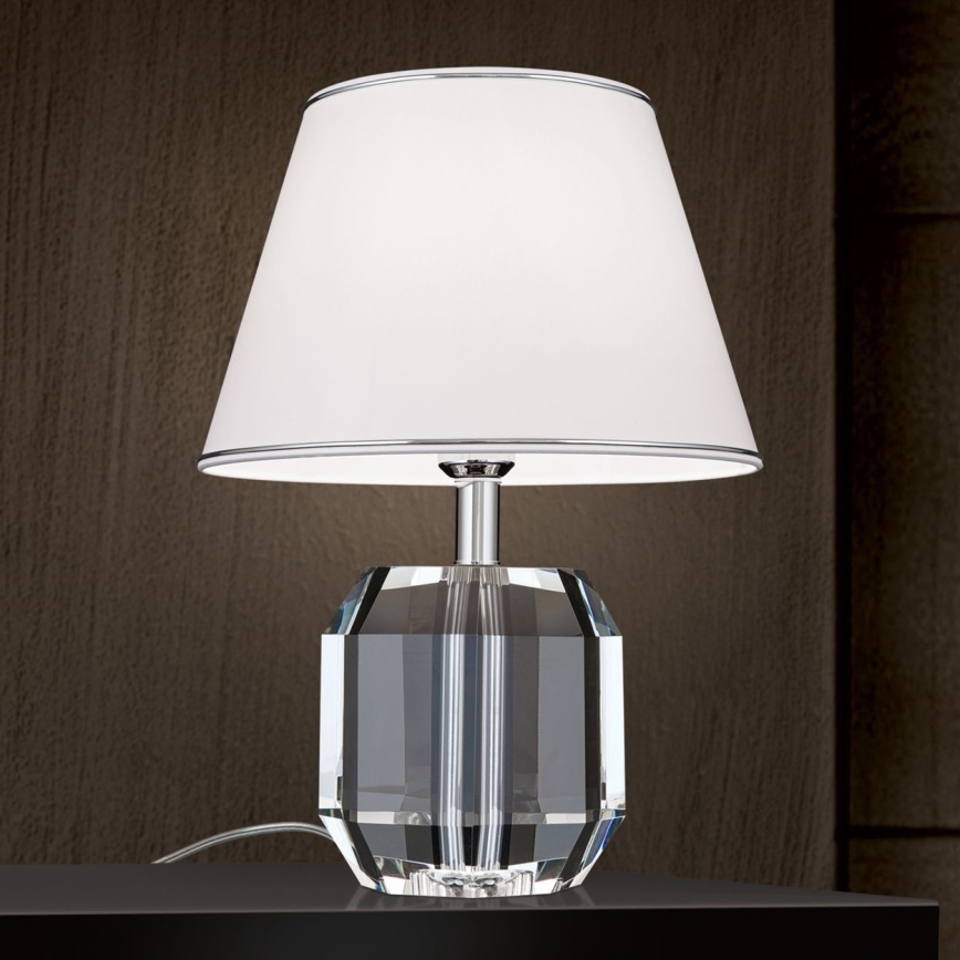 Kristāla galda lampa ALEXIS 1xE27/60W/230V balta/spīdīgi hromēts/caurspīdīga