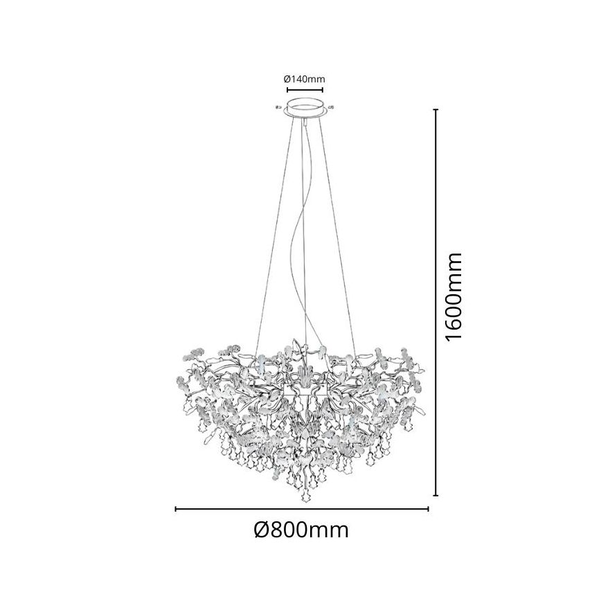 Kristāla lustra ar auklu 13xG9/40W/230V spīdīgi hromēts
