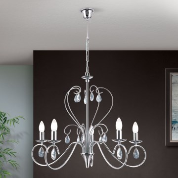 Kristāla lustra ar ķēdi ALESSIA 5xE14/40W/230V spīdīgi hromēts