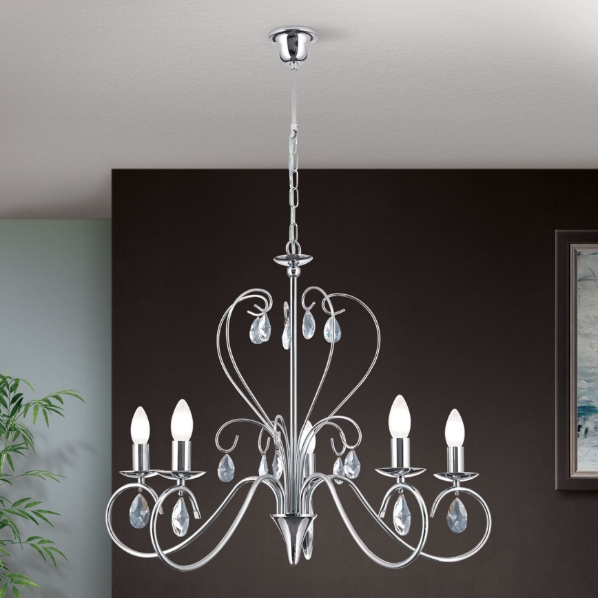 Kristāla lustra ar ķēdi ALESSIA 5xE14/40W/230V spīdīgi hromēts