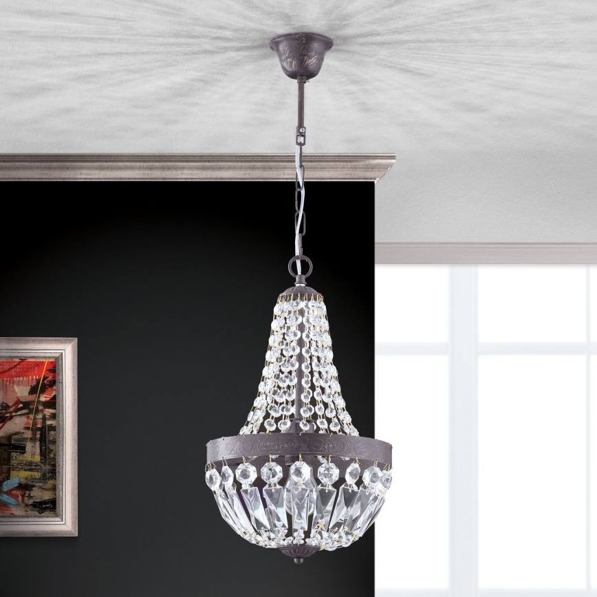 Kristāla lustra ar ķēdi ARILA 1xE27/60W/230V d. 25,5 cm brūna/patina