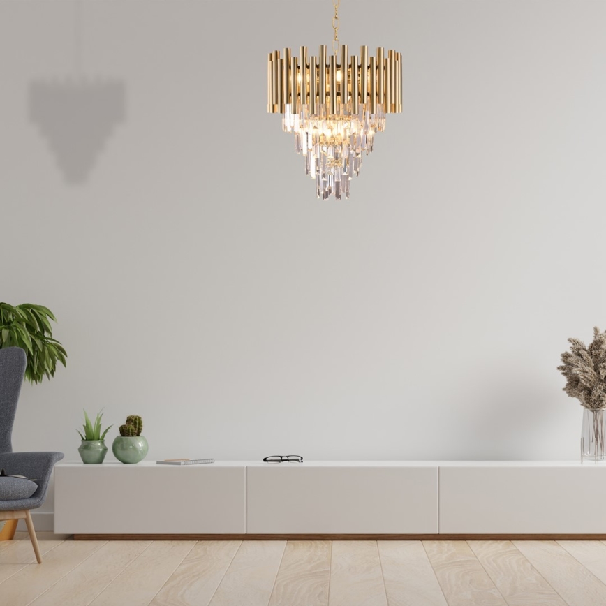 Kristāla lustra ar ķēdi MADISON 9xE14/40W/230V zelta
