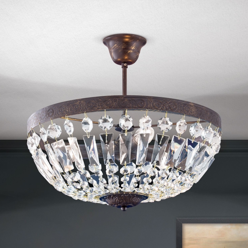 Kristāla lustra ar stieni ARILA 3xE14/40W/230V d. 40 cm brūna/patina