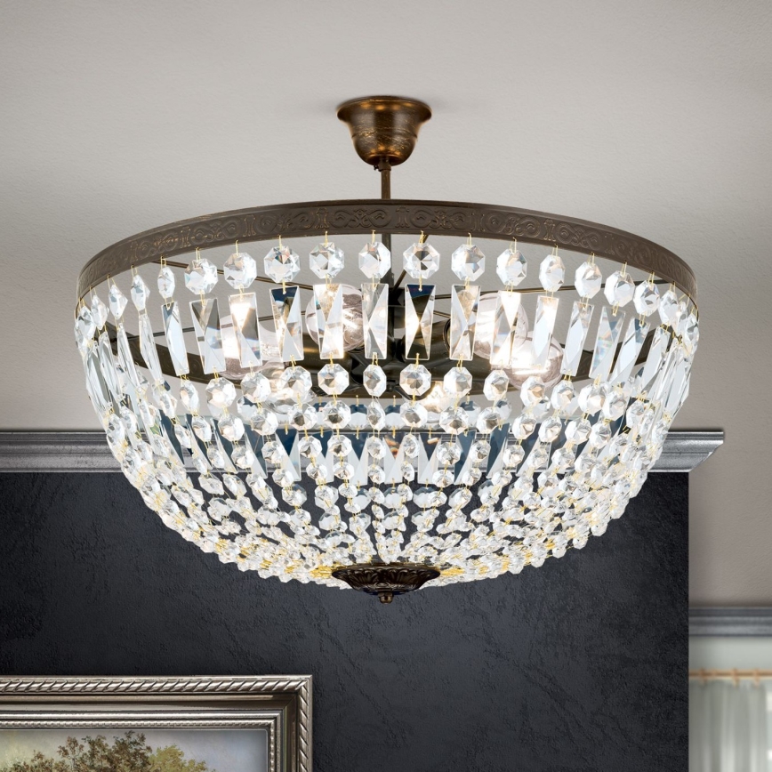 Kristāla lustra ar stieni ARILA 6xE27/60W/230V d. 60 cm brūna/patina