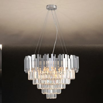 Kristāla lustra uz troses PLAZA 9xE14/40W/230V Ø 60 cm, sudraba krāsā