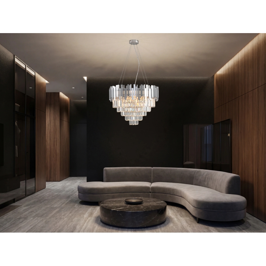 Kristāla lustra uz troses PLAZA 9xE14/40W/230V Ø 60 cm, sudraba krāsā