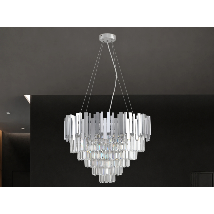 Kristāla lustra uz troses PLAZA 9xE14/40W/230V Ø 60 cm, sudraba krāsā