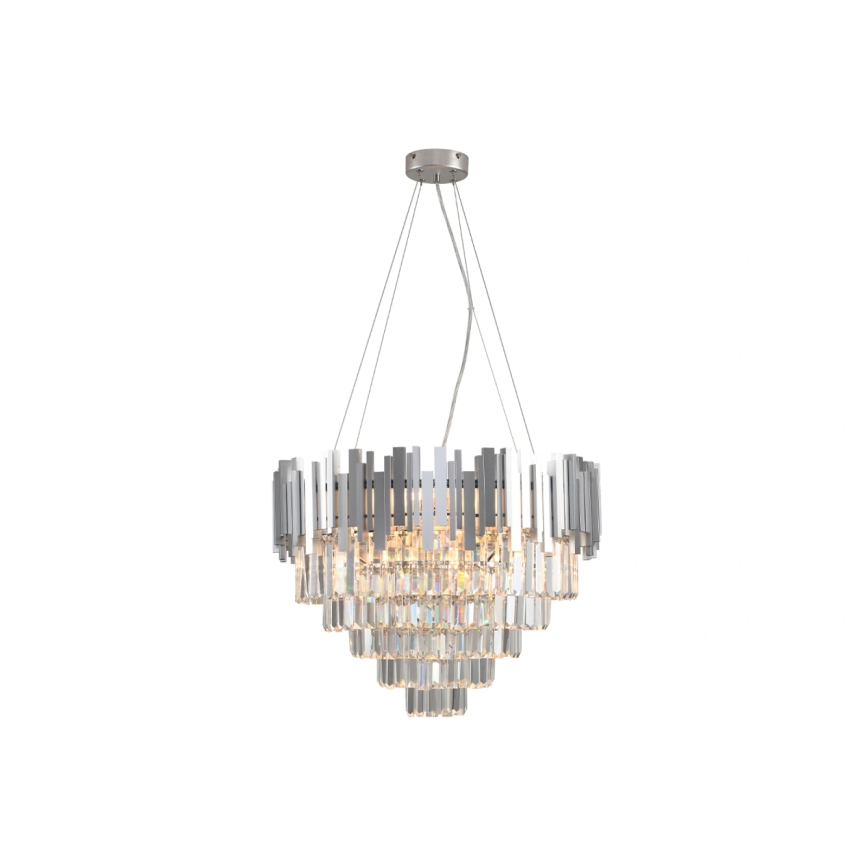 Kristāla lustra uz troses PLAZA 9xE14/40W/230V Ø 60 cm, sudraba krāsā