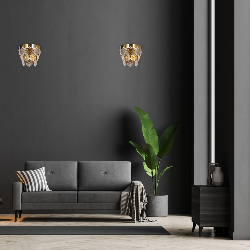 Kristāla sienas gaismeklis GRACE 2xE14/40W/230V zelta